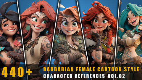 440+ Barbarian Female Cartoon Style - Character References Vol.02