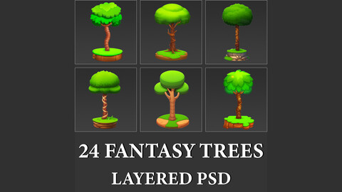 2D Fantasy Game Cartoon Tree Nature Collection