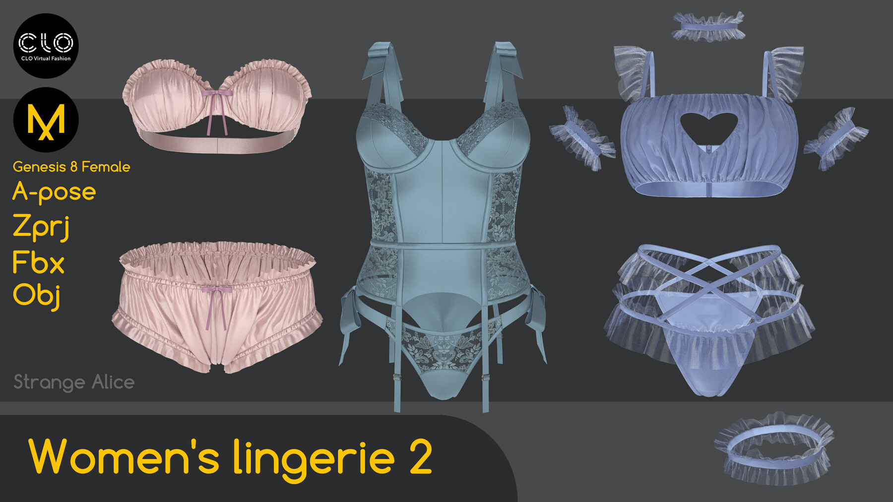Women's underwear. Marvelous Designer Clo3d Project + OBJ