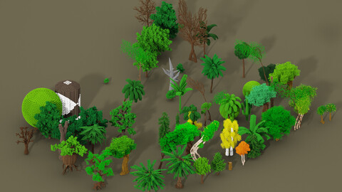 ArtStation - voxel tree kit | Game Assets