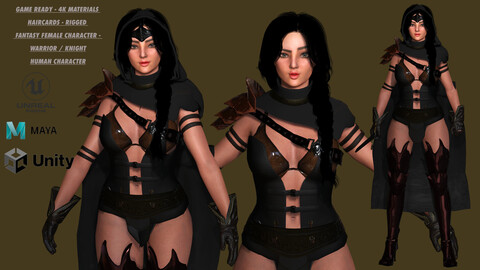 AAA 3D FANTASY FEMALE WARRIOR / KNIGHT - REALISTIC RIGGED GAME READY CHARACTER