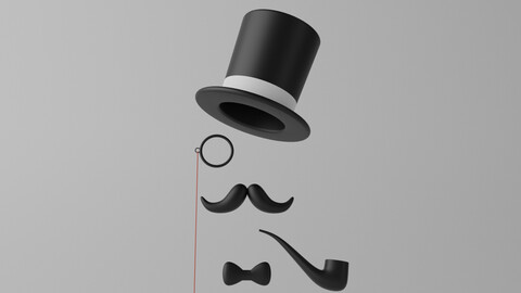 Top Hat Moustache Bow Tie Monocle Tobacco Pipe 3d model