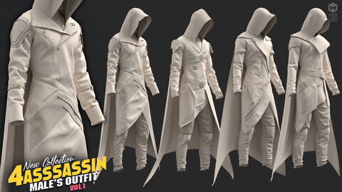 4 models of male's assassin outfit vol1 / marvelous & clo3d / OBJ / FBX