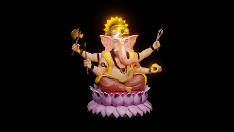 Lord Ganesha semi rigged model 3D with simple animation