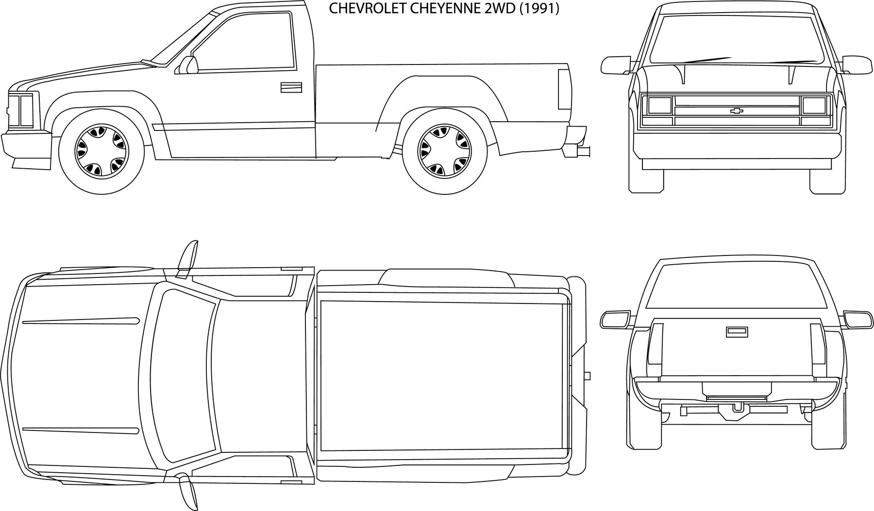 Artstation - Chevrolet Cheyenne 2wd (1991) Line Art Vector File Black 