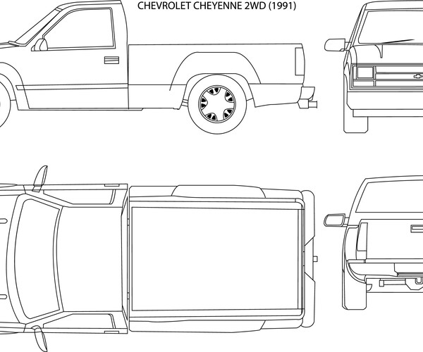 ArtStation - CHEVROLET CHEYENNE 2WD (1991) LINE ART VECTOR FILE Black ...