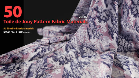 50 Tileable Toile de Jouy Pattern Fabric Materials-VOL015. SBSAR