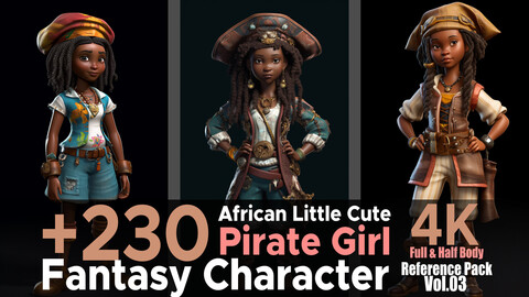 +230 African Little Cute Pirate Girl (Fantasy Character) Vol.03 | 4K | Reference Pack