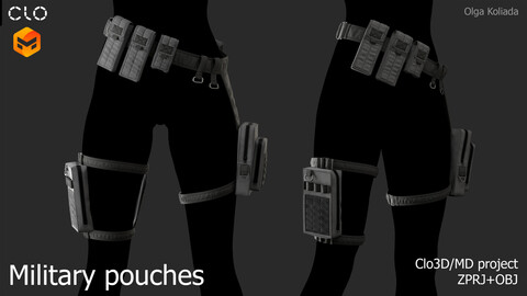 Military pouches. Marvelous Designer/Clo3d project+OBJ