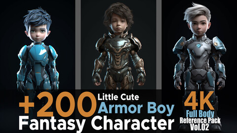 +200 Little Cute Armor Boy (Fantasy Character) Vol.02 | 4K | Reference Pack.