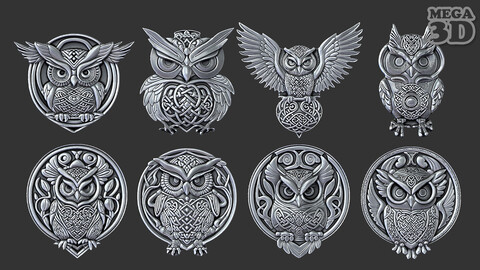 08 Celtic Owl Bas Relief Pendants 3D print model