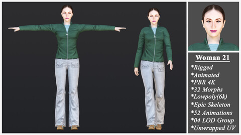 Woman 21 With 52 Animations 32 Morphs