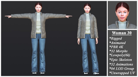 Woman 30 With 52 Animations 32 Morphs