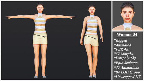 Woman 34 With 52 Animations 32 Morphs