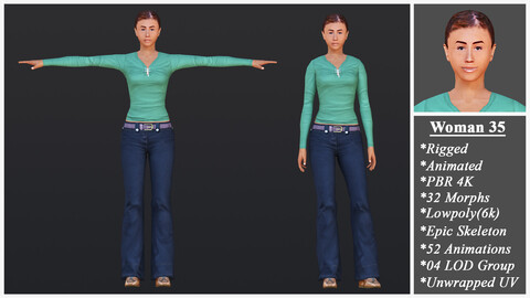 Woman 35 With 52 Animations 32 Morphs