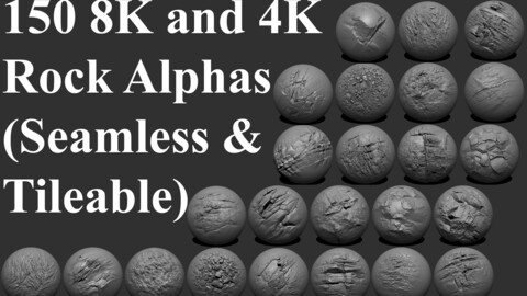 150 8K and 4K Rock Alphas (Seamless & Tileable)
