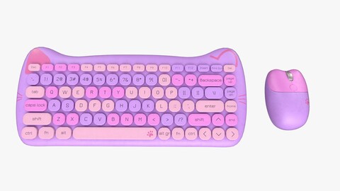 Wireless Keyboard Mouse Set Purple Tones Version