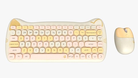 Wireless Keyboard Mouse Set Yellow Tones Version