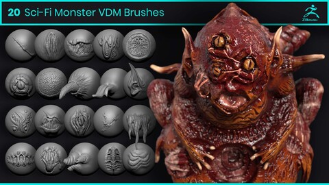 20 Sci-Fi Monster VDM Brushes for Zbrush