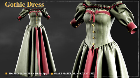 Gothic Dress 003/Marvelous Designer / 4k Textures/Smart material