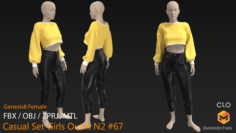 Casual Set Girls Outfit N2 #67 - marvelousdesigner-clo-project-files-fbx-obj-mtl-genesis8female
