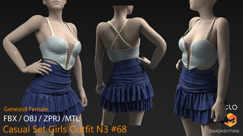 Casual Set Girls Outfit N3 #68 - marvelousdesigner-clo-project-files-fbx-obj-mtl-genesis8female