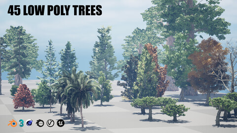 45 low poly tree pack