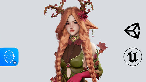 Dryad Girl Fawnia - Game Ready