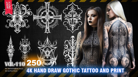250 4K HAND DRAW GOTHIC TATTOO AND PRINT - HIGH END QUALITY RES - (ALPHA & TRANSPARENT) - VOL110