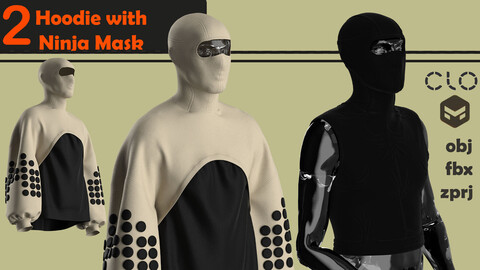 2 Hoodie with Ninja mask/clo3d/Marvelous Designer/obj+fbx+zprj