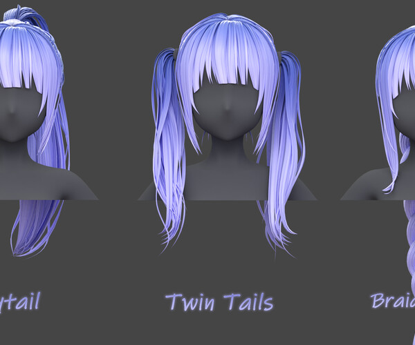 ArtStation - Poly Hairstyle pack-12 types of Hairstyles(obj, fbx, blend ...