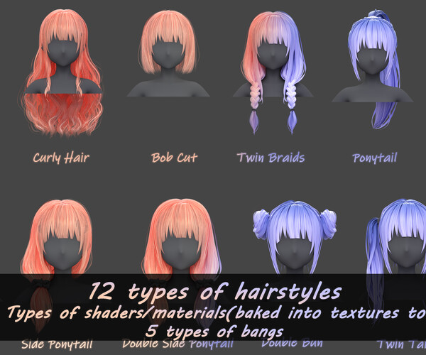 ArtStation - Poly Hairstyle pack-12 types of Hairstyles(obj, fbx, blend ...