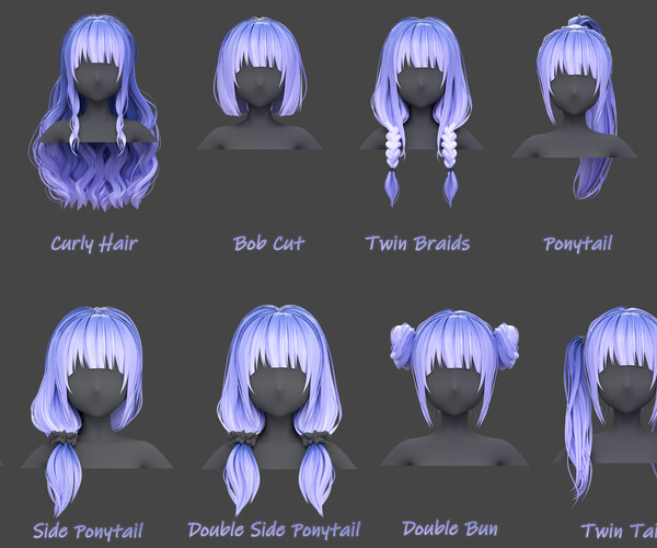 ArtStation - Poly Hairstyle pack-12 types of Hairstyles(obj, fbx, blend ...