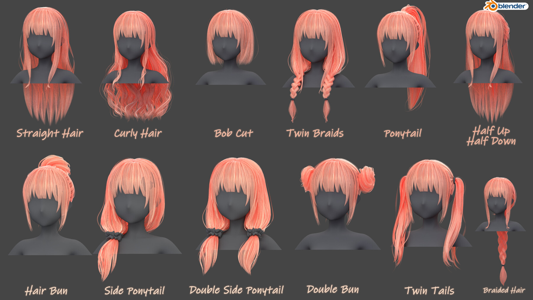 ArtStation - Poly Hairstyle pack-12 types of Hairstyles(obj, fbx, blend ...