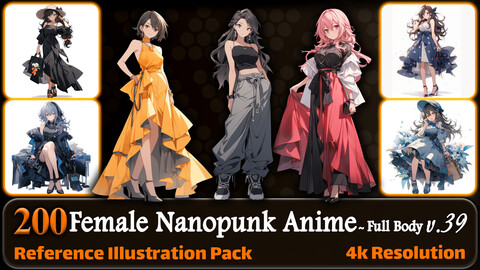 200 Female Nanopunk Anime (Full Body) Reference Pack | 4K | v.39