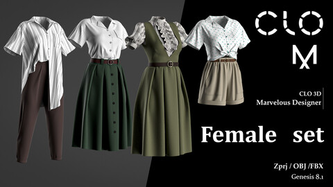 Female set / Marvelous Designer/Clo3D project file + OBJ