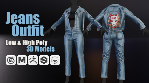 Jeans Outfit | Low & High Poly 3D Models | Game Ready