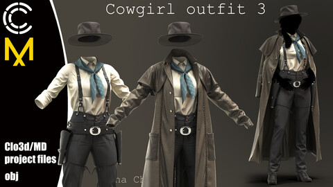 Cowgirl outfit 3. Marvelous Designer/Clo3d project + OBJ.