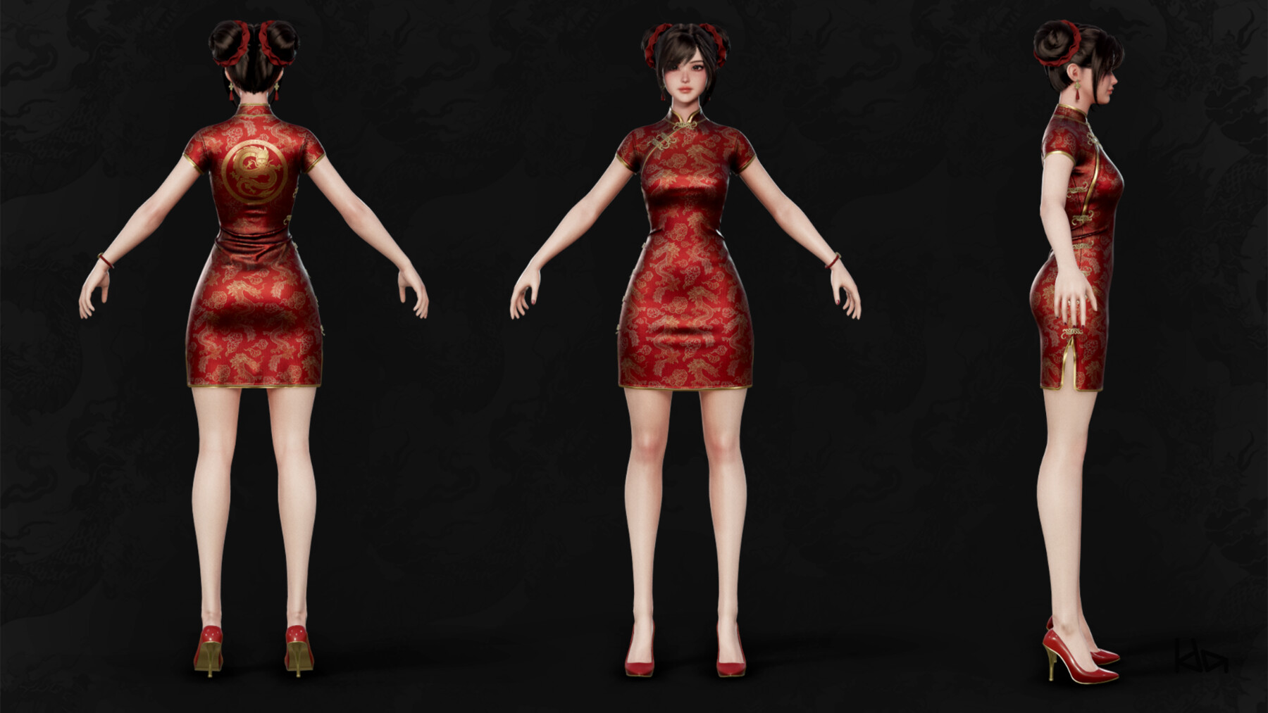 Artstation Jua Lee Girl In Cheongsam Qipao Dress Game Assets