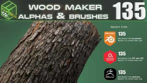 135 Wood Alphas Brushes and Stencils for Substance Painter Zbrush and Blender