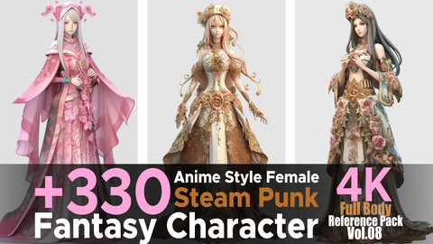 +330 Anime Style Female Steam Punk (Fantasy Character) Vol.08 | 4K | Reference Pack