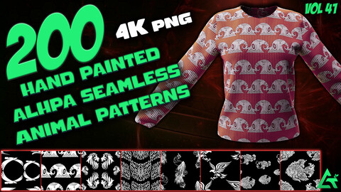 200 Hand Painted Alpha Seamless Animal Patterns (MEGA Pack) - Vol 41