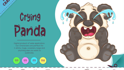 Cartoon Crying Panda. Animal Art.