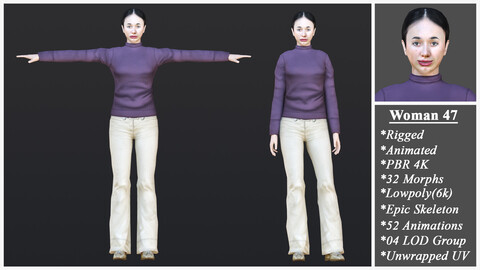 Woman 47 With 52 Animations 32 Morphs
