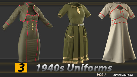 1940s Uniforms (ZPRJ+OBJ+FBX) - VOL 1