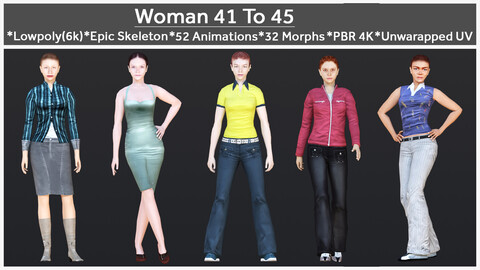 Woman 41 To 45 With 52 Animations 32 Morphs