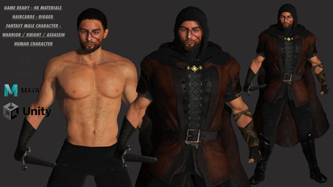 AAA 3D FANTASY MALE ASSASSIN or KNIGHT or WARRIOR - REALISTIC RIGGED GAME READY CHARACTER