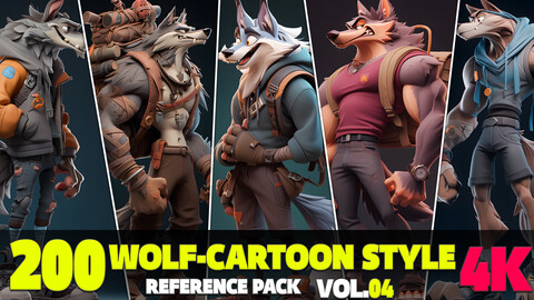 200 4K Wolf-Cartoon Style Reference Pack Vol.04