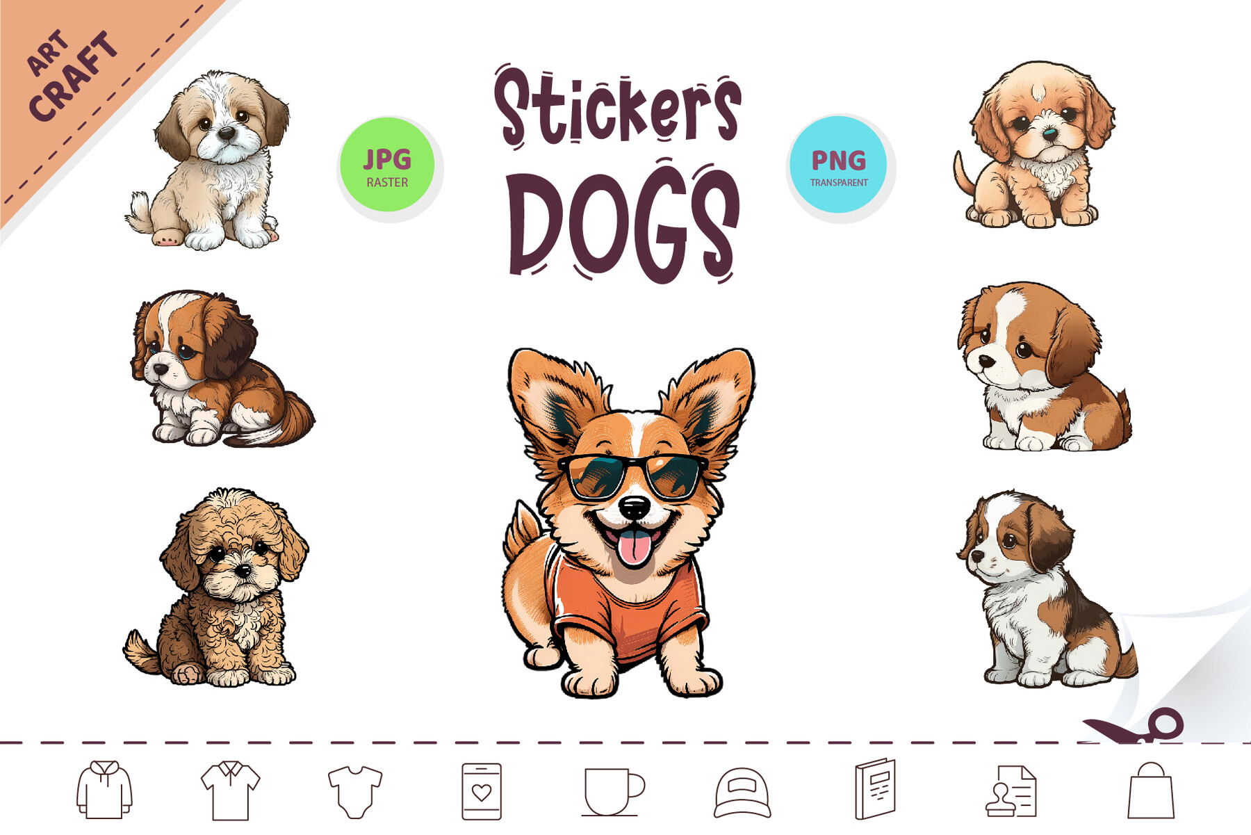 ArtStation - Stickers Cute Dogs. Clipart. | Artworks