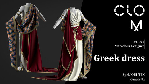 Greek  dress / Marvelous Designer/Clo3D project file + OBJ